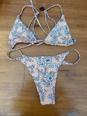 Peach Floral String Bikini Set